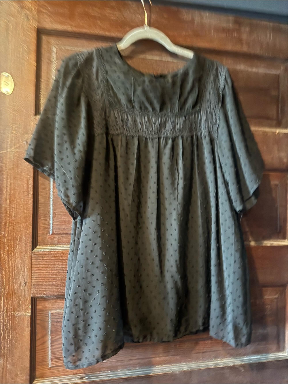 Black Swiss Dot Short Sleeve Peasant Blouse